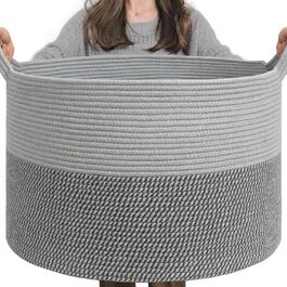TIMEYARD XXL Large Laundry Basket, Storage Basket, Kids' Room Storage Basket, Kids' Laundry Basket, Basket for Blankets, Baby Toys, Woven Basket, 55x35cm, Grey