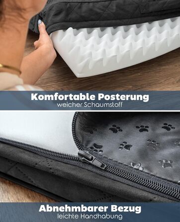 Ортопедичне ліжко для собак Lionto, 76x51x8 см, міцне, з м'яким плюшем, знімний та пральний чохол, водовідштовхувальне, підходить для собак та котів, чорний