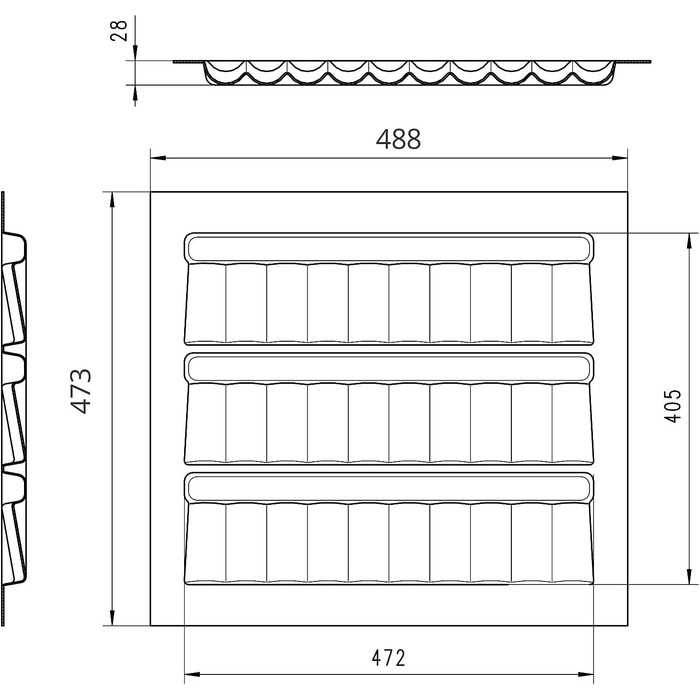 Органайзер для столових приборів Orga-Box сріблясто-сірий для шухляди 80 см (473,5 x 694 мм), сумісний з Nobilia (2012-2024) + вставка для спецій (60 см)