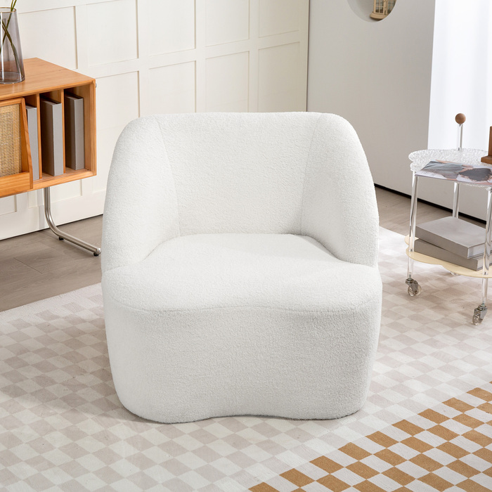 HOMCOM Modern Armchair with Fleece Upholstery - Cozy Accent Chair for Living Room, Bedroom, Home Office, Cream White
