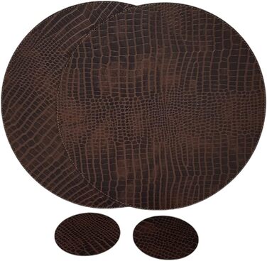 Nikalaz Placemats and Coasters made from Recycled Leather, Table Sets, 2 Pieces Table Mats, Placemats 33 cm (Crocodile Embossing)