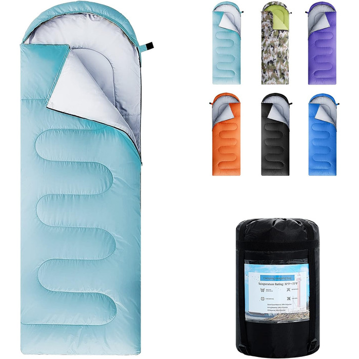 Спальні мішки ORTHOMTEX для дорослих, дітей та дівчаток. Теплі та холодні погодні умови, легкі, водонепроникні, 3-4 сезони, для походів, кемпінгу та альпінізму.