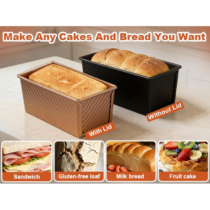 Форма для випічки хліба з кришкою Brotbackformen 2.2 л, чорна, прямокутна для тостів та кексів