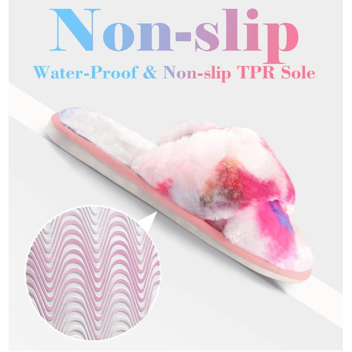 Тапочки жіночі Ankis з плюшу, теплі зимові, з перехресними ремінцями, з піною з пам'яті, з відкритими пальцями, пухнасті, для дому та вулиці (білий, чорний, сірий, верблюжий) (36/37 EU, кольори веселки)