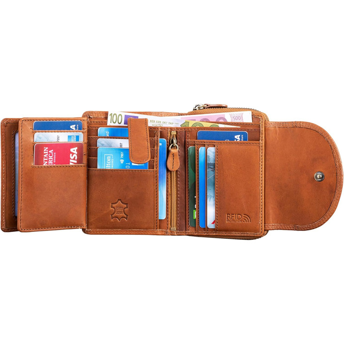 Benthill Women's Wallet Genuine Leather - Compact Leather Wallet with Plenty of Space - High-Quality Women's Wallet with Many Compartments, Color: Brown