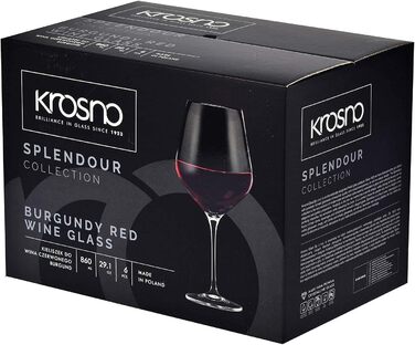 Krosno Burgundy Red Wine Glasses | Set of 6 | 860 ML | Splendour Collection | Perfect for home, restaurants, and parties | Dishwasher safe