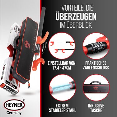 HEYNER® Блокіратор керма з кодовим замком, протиугінний пристрій для авто, вантажівок і фургонів, 5-значний код, з чохлом, подовжений