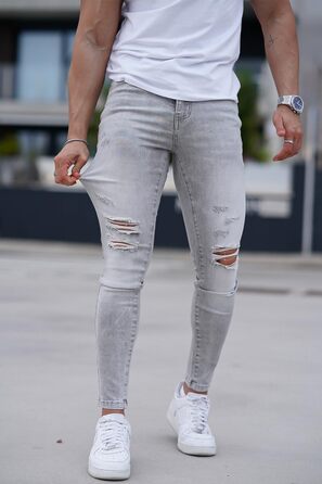 Чоловічі рвані джинси GINGTTO Skinny Stretch Slim Fit світло-сірі (34W/30L)