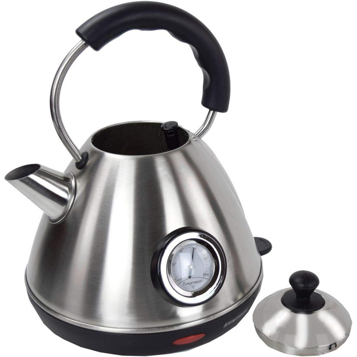 Електрочайник Syntrox Germany WK-2200W-1.7T, 2200 Вт, 1,7 л, нержавіюча сталь, бездротовий, з термометром, 360° поворот, чайник для води та чаю