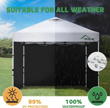 3 Piece Side Walls for 3x3M Gazebo, Gazebo Side Wall for Garden Gazebo and Pop-Up Gazebo with Velcro, 210D Waterproof, Black, Without Canopy
