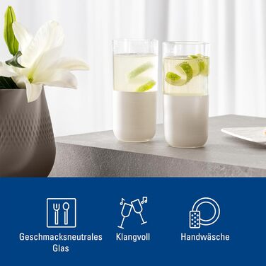 Villeroy & Boch Rock Blanc Long Drink Glasses Set - 4 Piece Cocktail & Mocktail Glasses, 300ml Crystal Glass - Matte White Slate Look