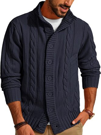 Чоловічий кардиган PJ PAUL JONES з в'язаним візерунком коси, на ґудзиках, з ребристою стійкою, темно-синій, XL