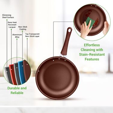 NutriChef 20-Piece Cookware Set - Pot Set, Frying Pan Set & Baking Set Non-Stick | PFOA/PFOS-Free | Induction Pots & Pans, Round Cake Pan, Loaf Pan, Casserole Dish, Muffin Tin, Baking Sheet Brown