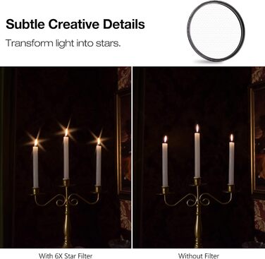 Зоряний фільтр 6-пелюстковий, 77 мм, регульований, зірка, оптичне скло, для фотографії