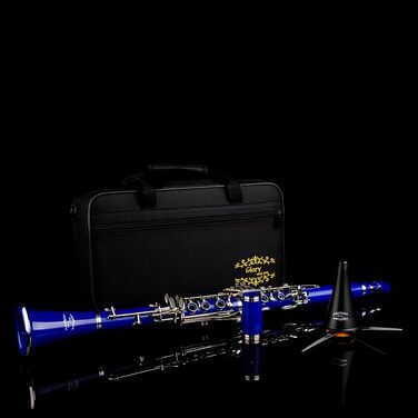 Професійна ебонітова кларнет Glory GLY-CLAGN з 10 тростинками, стійкою, кейсом, серветкою, щіткою для мундштука та щіткою для клапанів, зелений (темно-синій/срібний)