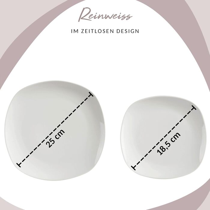 Набір посуду SÄNGER Bilgola, 16 предметів, білий, для 4 осіб. Посуд з порцеляни: тарілки, чашки, миски. Преміум-якість, квадратний дизайн.