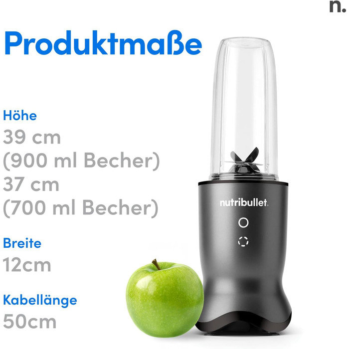 Nutribullet personal blender, the most powerful blender for a single serving, 1000 watts and quiet motor, 900 ml Tritan Renew cup, vibrant touch controls, Dark Grey 1000W Dark Grey