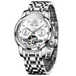 Чоловічий наручний годинник OLEVS 6607: кварцовий, водонепроникний, з ремінцем з натурального дерева, сріблястий/білий