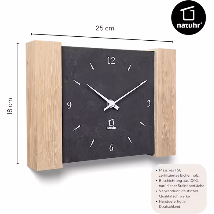 Wall Clock, Matterhorn, Wood, Oak, Light Stone, Slate, Radio-controlled Movement (Black/Limewashed Oak - Radio-controlled)