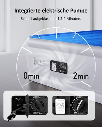 Надувний матрац для одного спального місця, 190 x 99 x 46 см, з вбудованим насосом, для дому, подорожей та кемпінгу, Максимальне навантаження: 300 кг, Колір: блакитний та білий