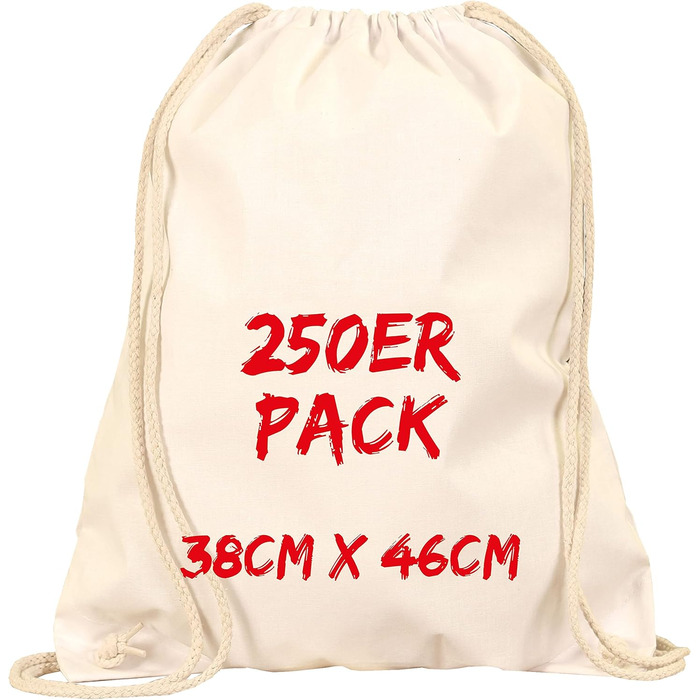 TEXXILLA Drawstring Bags - Pack of 250 | Natural | with sturdy drawstrings | 38x46cm | Jute Bags | Shopping Bags | Unprinted