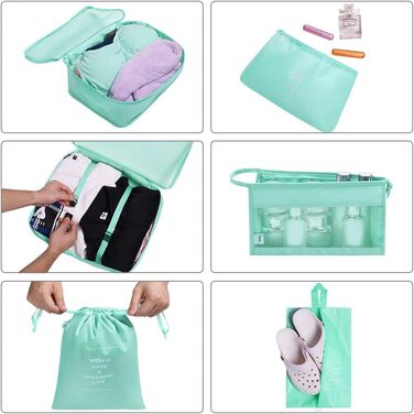 Органайзер для валізи OSDUE, набір 8 шт: кубики для пакування, водонепроникні чохли для одягу, сумочка для косметики, мішечок для взуття, кишеня для USB-кабелів (бежевий)