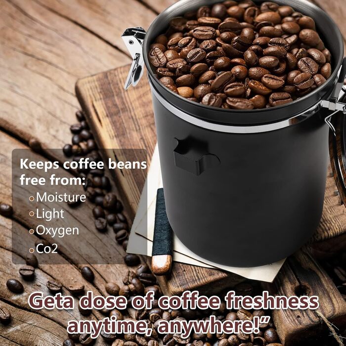 Контейнер для кави Dreamhigh® з дозатором, 1 кг, нержавіюча сталь, чорний, 2800 мл