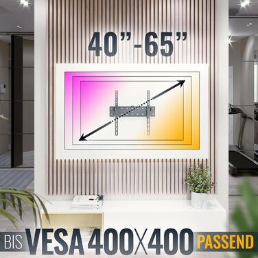 Настінне кріплення для телевізора RICOO 40-65 дюймів, похиле, VESA 400x400, до 40 кг, ультратонке, для LED/LCD/OLED