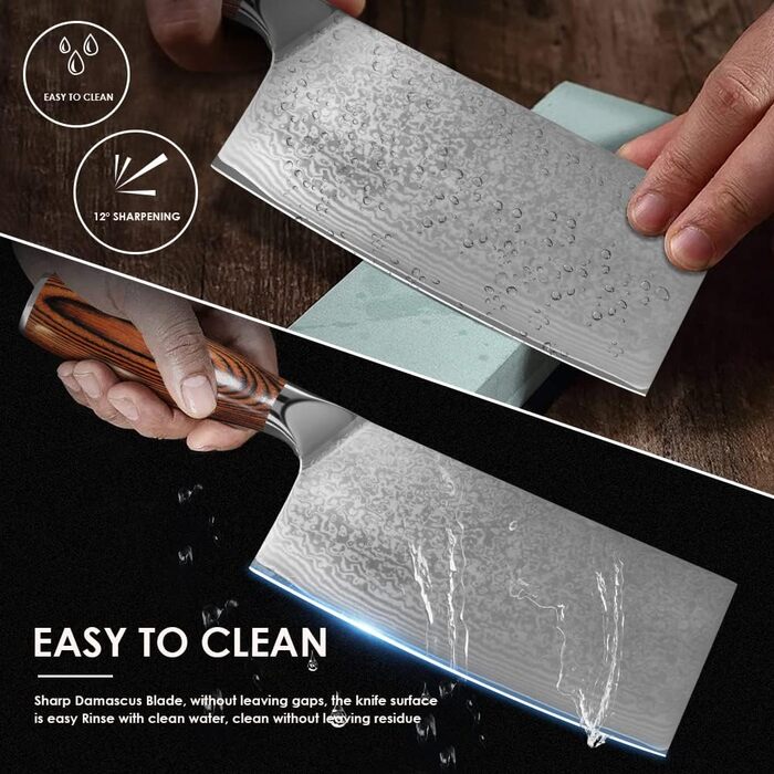 Ніж кухарський Дамаск Шарф: професійний ніж для м'яса з дамаської сталі, ручна робота, з антиковзним дерев'яним руків'ям, у подарунковій коробці