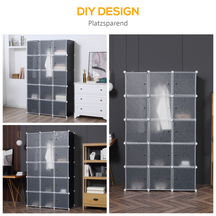 HOMCOM Система полиць DIY з шафою, що складається з 2 великих і 9 маленьких кубів, полиця-куб DIY, полиця для взуття, полиця для зберігання книг та іграшок, чорного кольору, 111 x 47 x 183 см | Aosom
