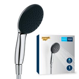 Душова лійка GROHE Vitalio 110, водозберігаюча, 8 л/хв, 1 струмінь, хромована, універсальний підключення, захисний силіконовий кільце, (Набір ручної душової лійки)