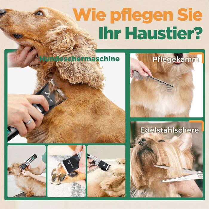 Gimars 3-в-1 професійна машинка для стрижки собак та котів, 7000 об/хв, для густого хутра, тиха, акумуляторна, з набором ножиць