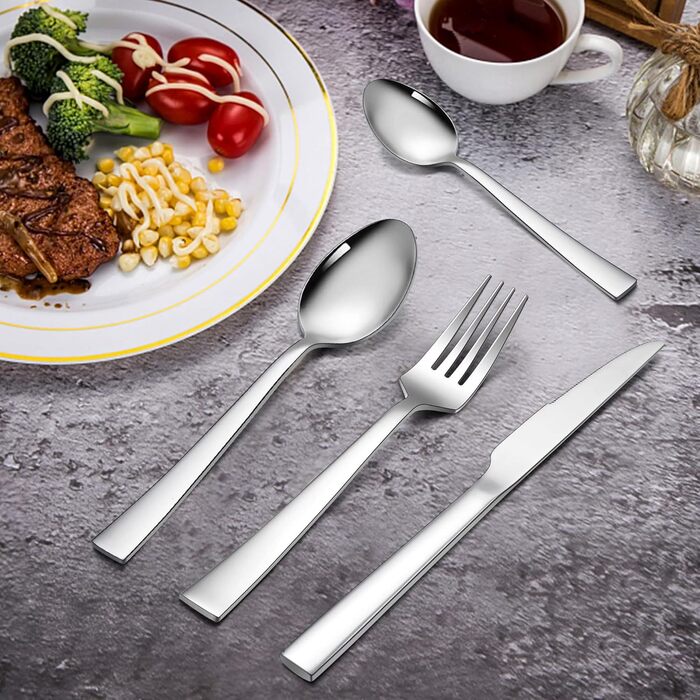 Набір столових приборів Herogo 36-piece (36 шт.) для 6 осіб: набір столових приборів з нержавіючої сталі з ножами для стейку, виделки, ложки для дому, ресторану, безпечний для миття в посудомийній машині (квадратний)