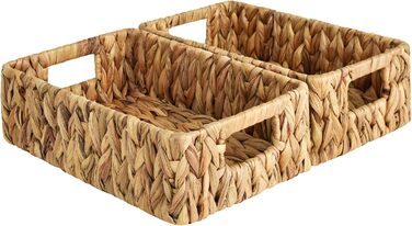 StorageWorks Woven Water Hyacinth Baskets, 2-Piece Set - Storage Baskets Woven from Water Hyacinth, 33x21x18cm Water Hyacinth Storage Basket Rectangular Shelf Basket with Double Handle for Gifts (Natural Color (Water Hyacinth), 28.5cm*19cm*9cm)