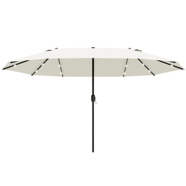 Outsunny Double Canopy Sun Umbrella with LED, 440 x 256 cm, Garden Umbrella with Hand Crank, Patio Umbrella in Cream White for Garden & Patio