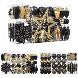 Набір прикрас для ялинки Shareconn: 106 шт., 24 кольори, ударостійкі кулі, декор для ялинки, свята, весілля (чорний та шампань-золото)