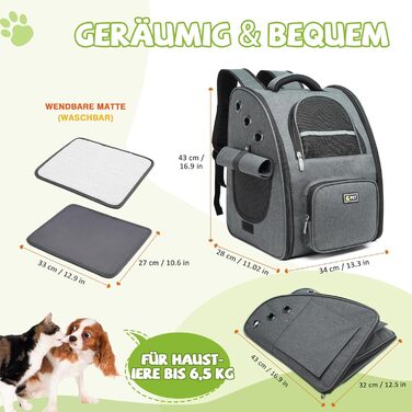 Рюкзак для собак та котів ALLSOPETS - дихаючий, складний, з фіксатором, для подорожей та прогулянок (темно-сірий)