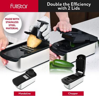 Мандоліна для овочів та фруктів 14-в-1 PRO з нержавіючої сталі, чорна: слайсер, шинковка, тертак, нарізчик для огірків, цибулі, картоплі, сиру