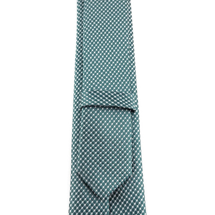 Краватка TigerTie шовкова вузька з крапками (Зелений Петроль, Срібло) - дизайнерська краватка