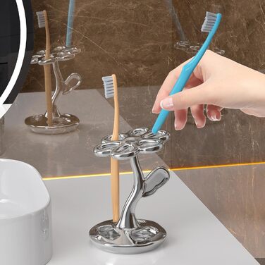 Тримач для зубних щіток та пензлів з кераміки, 6 відділень, срібний