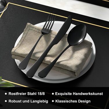 Набір столових приборів 36 шт. для 6 осіб - нержавіюча сталь, чорне матове покриття, ніж, виделка, ложка - придатний для миття в посудомийній машині