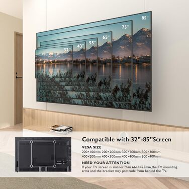 Настінна кріплення для телевізора BONTEC - 32-85 дюймів, до 60 кг, шарнірне, нахильне, універсальне, VESA 600x400 мм