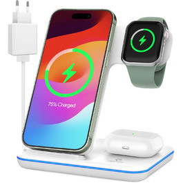 Бездротова зарядка 3-в-1 для Apple iPhone, Apple Watch та AirPods (біла)