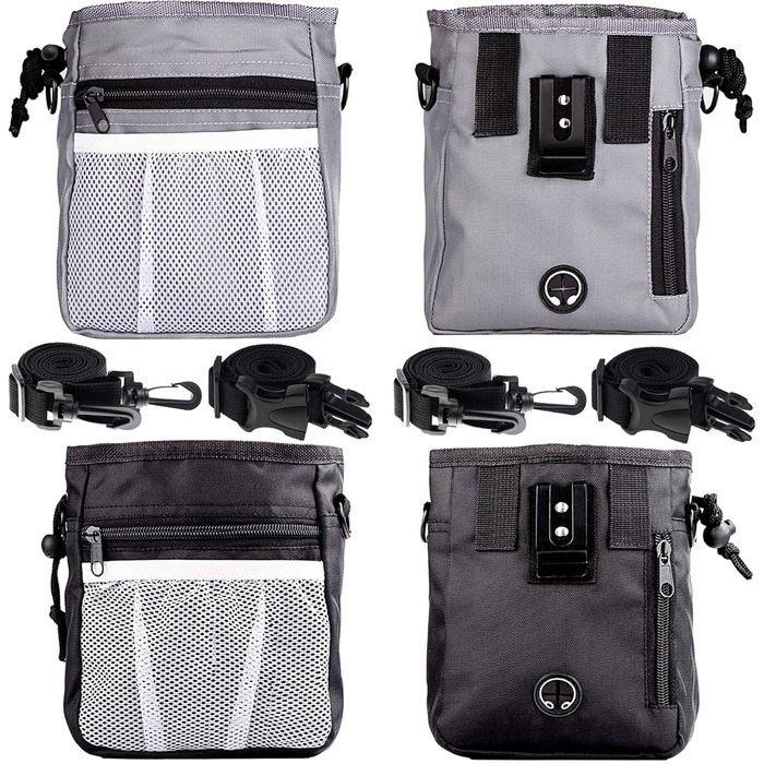 Сумка для ласощів STMK Leckerlibeutel для собак з поясом, 3 варіанти носіння, легка, іграшки, сухий корм, ласощі для собак, дресирування, навчання цуценят (сірий та чорний)