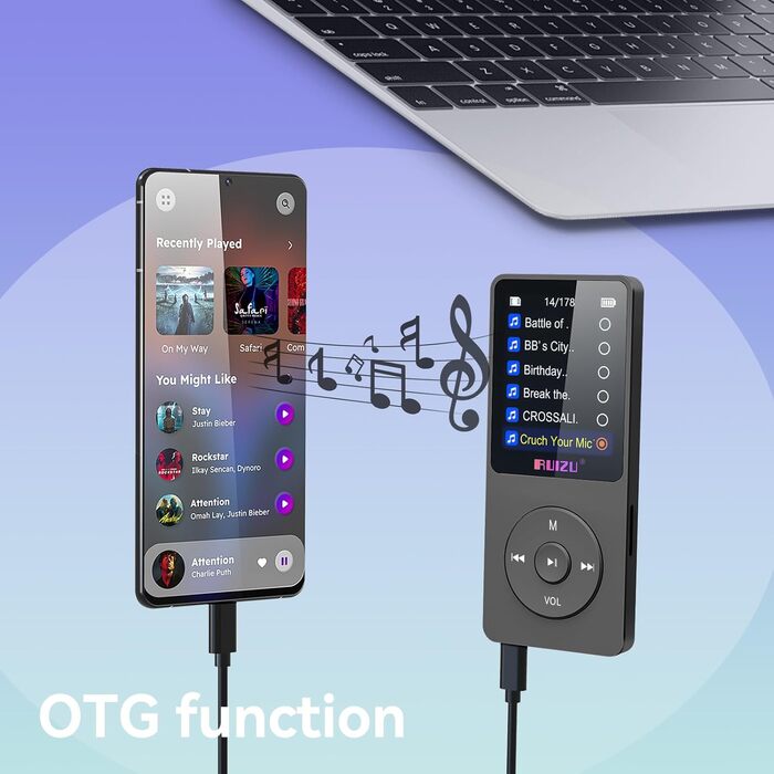 MP3 плеєр 64GB з Bluetooth 5.3, легкий (30г), до 80 годин роботи, 1.8