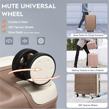 Набір валіз Joyway 3 в 1 з твердим корпусом, 4 колеса, TSA-замок, коричневий/білий. В комплекті: косметичка та сумка для перенесення.