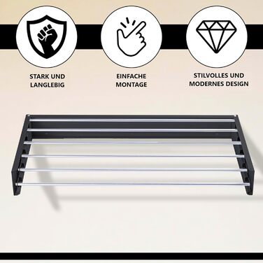 Настінна сушилка для білизни Vonia Wandtrockengestell 100x50 см – компактна та складана. Міцна сушарка для ванної, балкону та квартири – чорна