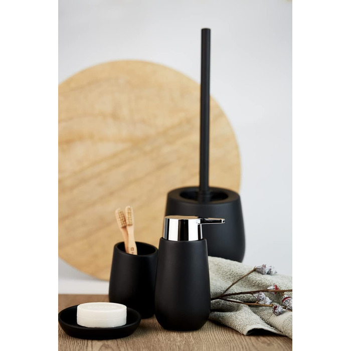 Набір для унітазу WENKO Badi чорний, кераміка, з тримачем для щітки та очисником для обідка, 38 x 13.5 x 13.5 см