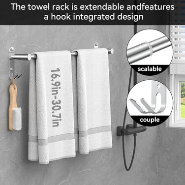 Висувна тримач для рушників 43-78 см, нержавіюча сталь, без свердління, для ванної кімнати та кухні