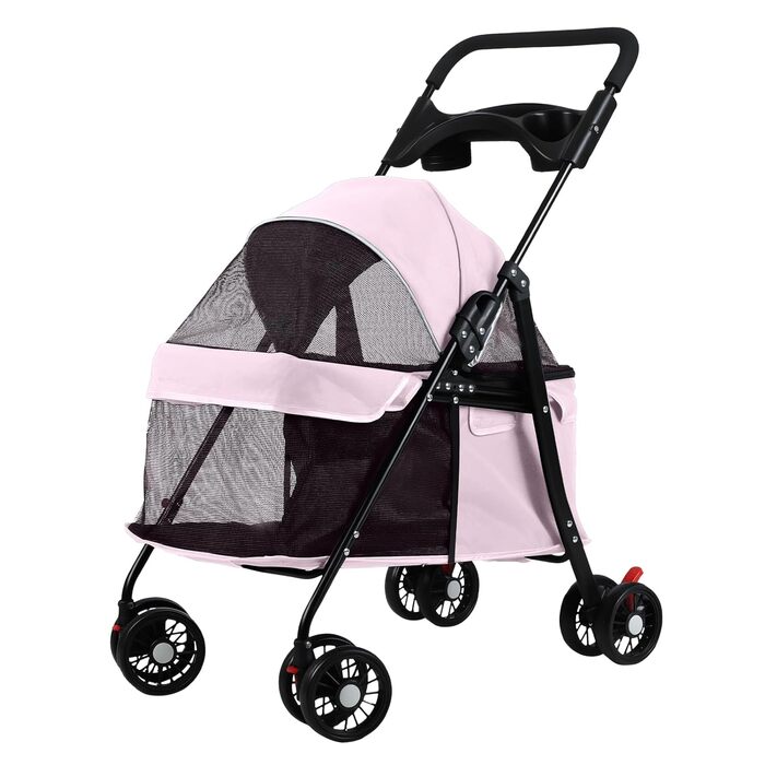 2в1 Візок для собак до 15 кг, буги для собак з тримачами для напоїв, переноска для собак, складаний, з гальмом, вагончик для собак, 48 x 68 x 95 см (Рожевий)